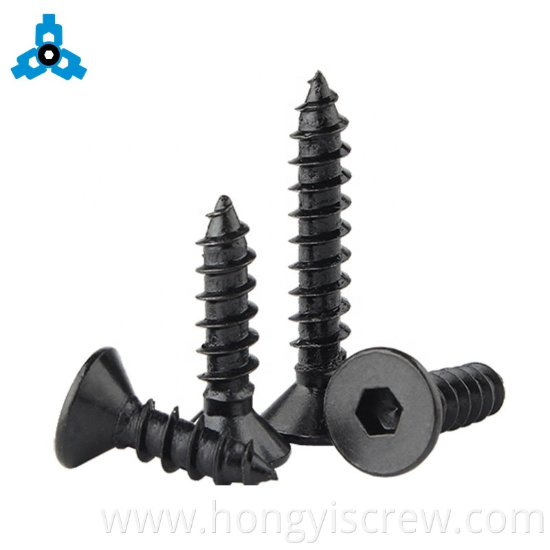 China Factory Black Zinc Hex Socket Flat Head Self Tapping Screws OEM Stock Support